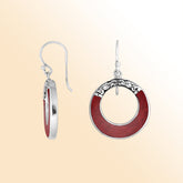 AE-1117-CR Sterling Silver Round Shape Earring With Coral Jewelry Bali Designs Inc